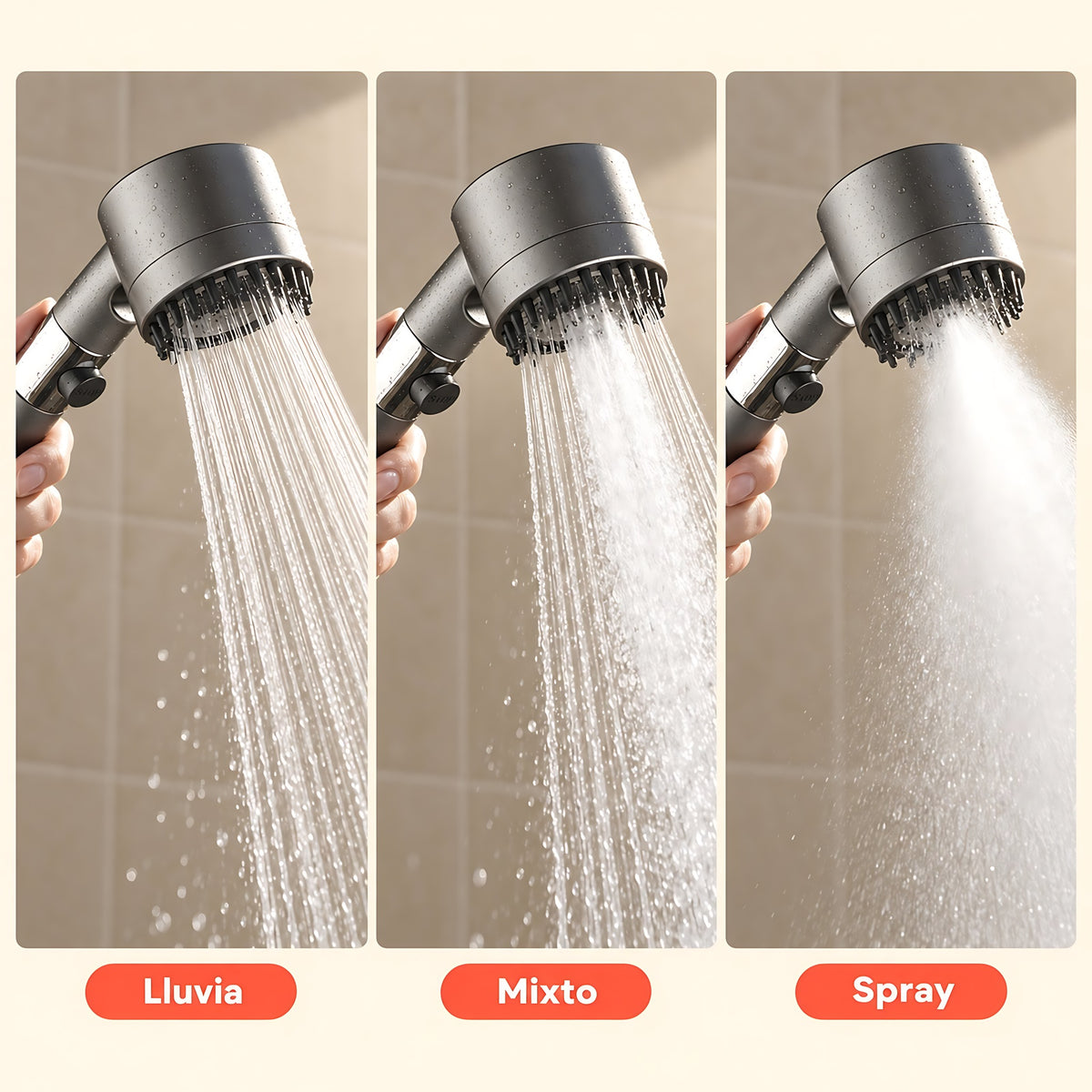 Los tres chorros de la Ducha Mola: lluvia, mixto y spray