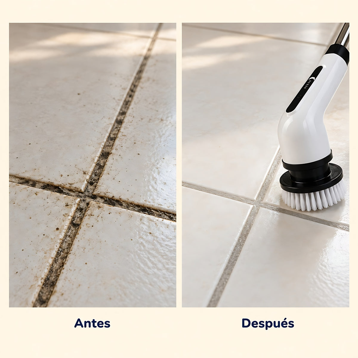 Cepillo eléctrico de limpieza con mango largo: antes y después