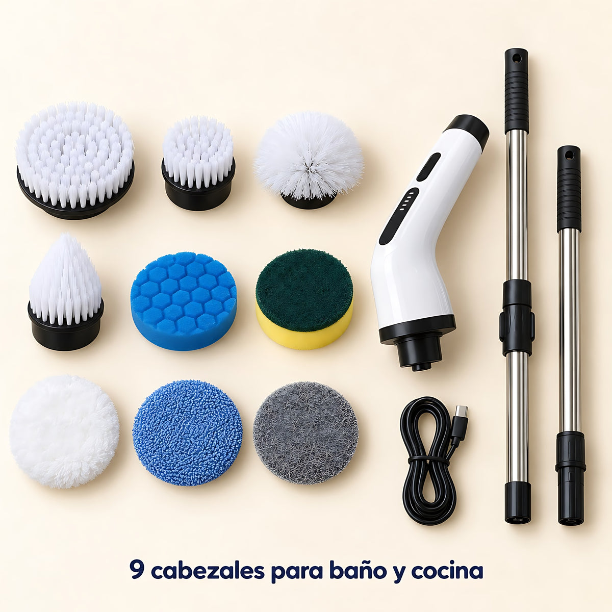 Cepillo eléctrico de limpieza con mango largo: detalle