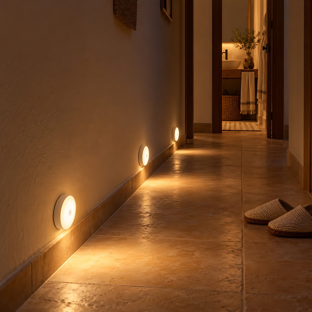 Luces con sensor de movimiento recargables: en el pasillo de noche