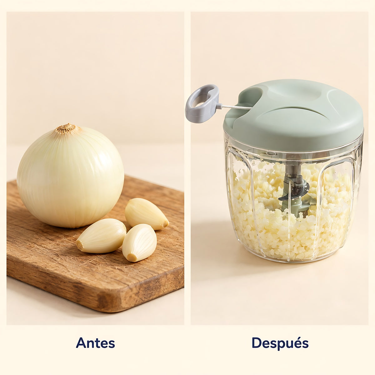 Picadora manual de cuerda: antes y después